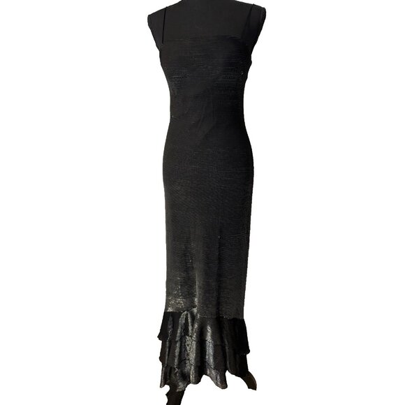 Vintage JS Boutique Ruffle Dress Gradient Silver Black Whimsigoth 10 Costume - Picture 3 of 16
